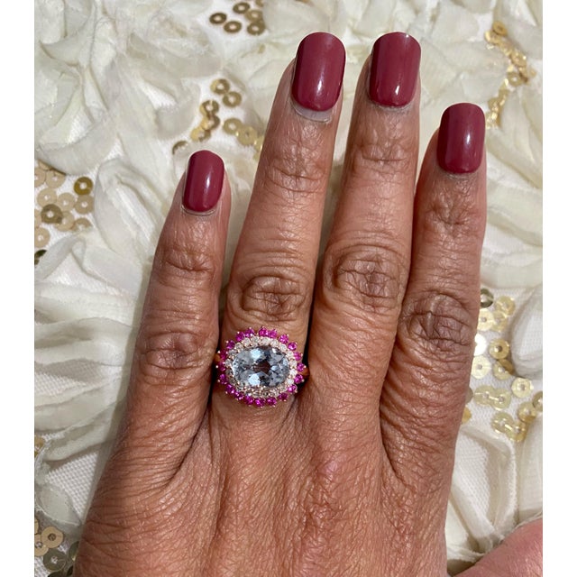 2020s 3.57 Carat Natural Tourmaline Sapphire Diamond Rose Gold Cocktail Ring, Size 7 For Sale - Image 5 of 6