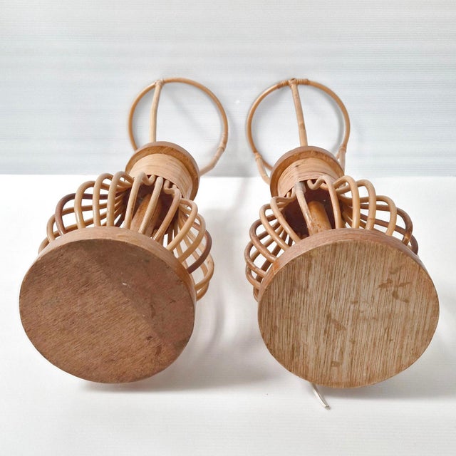 Wood Vintage Table Lamps in Rattan and Beech, 1960s, Set of 2 For Sale - Image 7 of 14
