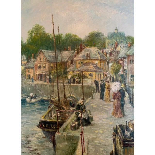 French Harbor Scene by Henri Plisson - Oil on Canvas Painting For Sale - Image 3 of 12