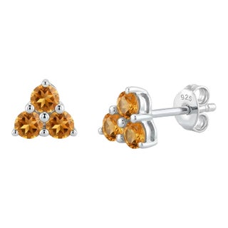 Natural Citrine Trio Gemstone Studs, Dainty Minimalist Earlobe Studs for Woman - A Pair For Sale