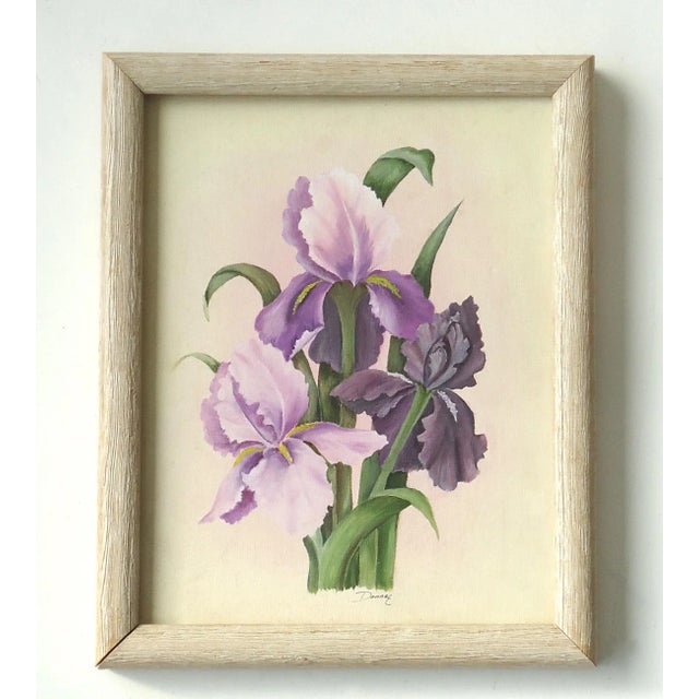 Contemporary 1980s Vintage "Purple Bearded Irises” Painting For Sale - Image 3 of 3