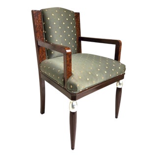 Early 20th Century French Art Deco Desk / Arm / Side/ Occasional Chair Thuya Wood & Silver Leaf- Attributed to M. Dufrene For Sale