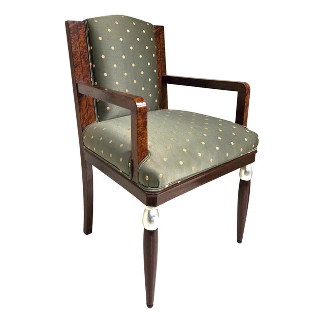 Early 20th Century French Art Deco Desk / Arm / Side/ Occasional Chair Thuya Wood & Silver Leaf- Attributed to M. Dufrene For Sale