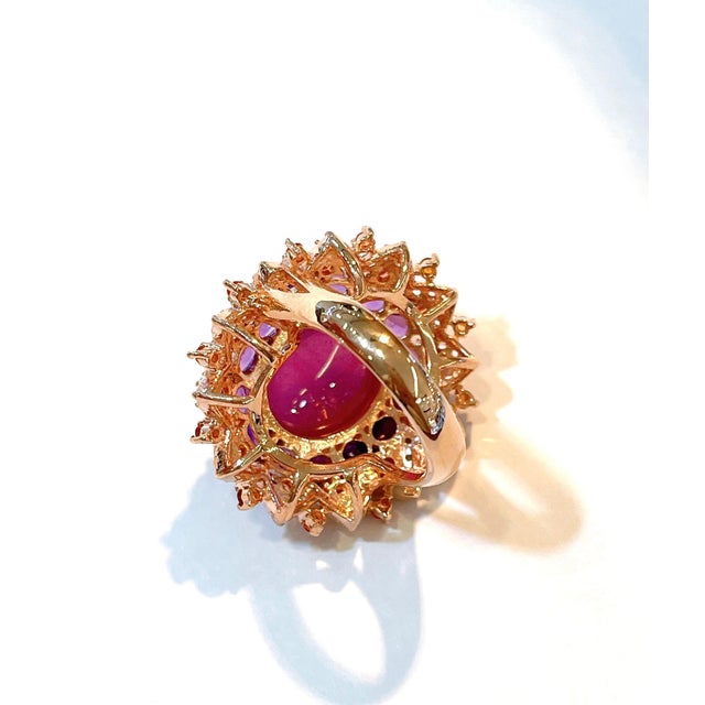 Bochic “Orient” Ruby, Amethyst & Multi Gem Cocktail Ring In 18K Gold & Silver, Size 5 For Sale - Image 11 of 12