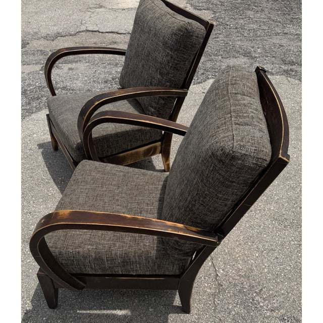 Pair of Distressed Hardwood Lounge Chairs in the Style of Dakota Jackson For Sale - Image 4 of 10