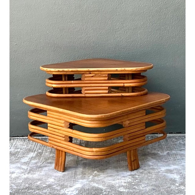 Vintage Stacked Rattan Side Table After Paul Frankl For Sale In West Palm - Image 6 of 12