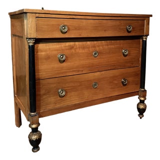 Antique Italian Empire Cherrywood Chest of Drawers with Ebonized Columns, 1800s For Sale