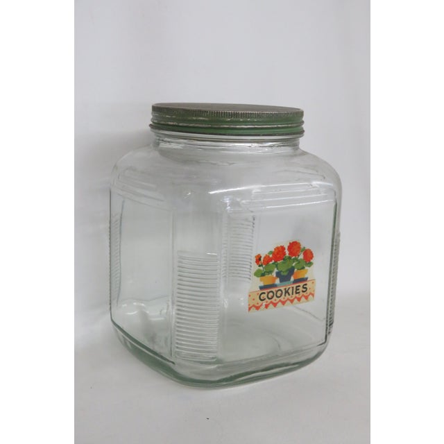 Anchor Hocking Large Square Cookie Jar Cannister Container With Green Lid 4480b For Sale - Image 14 of 15