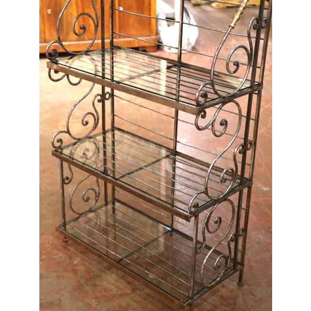 Brass Mid-Century French Wrought Iron Four-Tier Baker's Rack With Brass Accents For Sale - Image 8 of 12