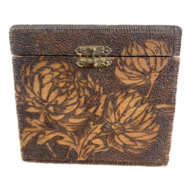 Vintage Flemish Art Co. Pyrography Wooden Box For Sale