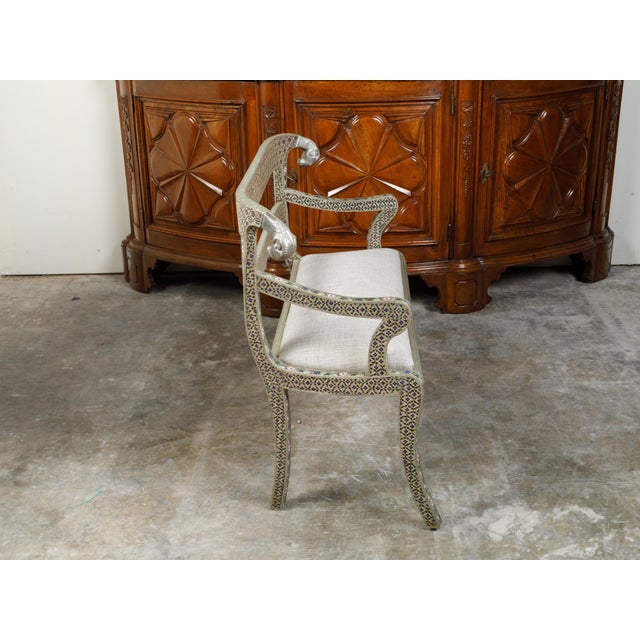 1930s Moroccan Metal Upholstered Settee With Enamel Décor and Rams' Heads For Sale - Image 9 of 12