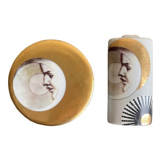 Fabienne Jouvin Ceramic Moon and Stars Trinket Dish and Vase Set - 2 Pieces For Sale