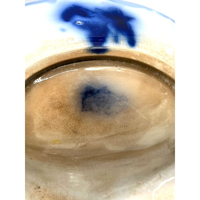 Antique Flow Blue Serving Bowl with Handle 1900s For Sale - Image 16 of 17