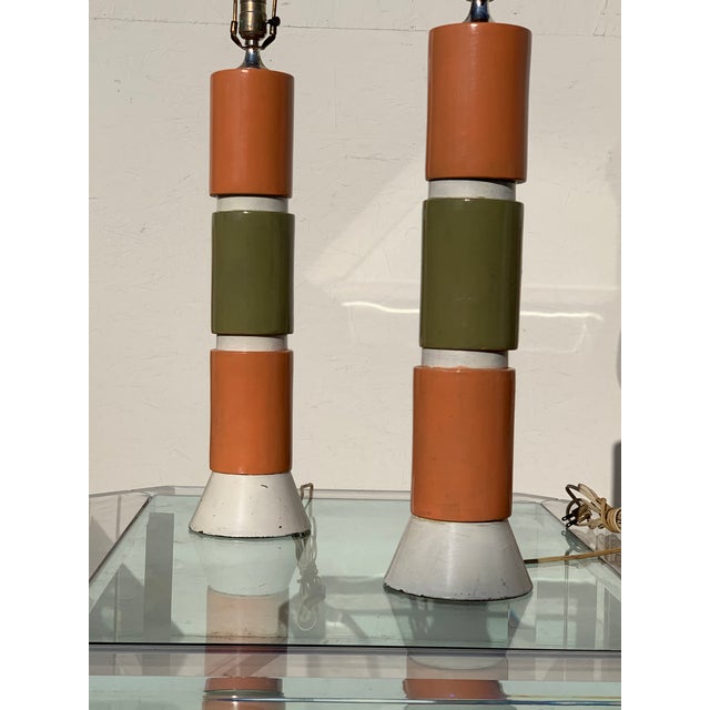 1950s 1950s Mid Century Modern Lamps Orange Avocado - a Pair For Sale - Image 5 of 12