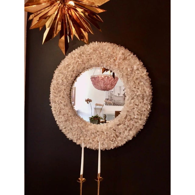 Marjorie Skouras Design Quartz Crystal Encrusted Circular Mirror by Marjorie Skouras, 42"x42" For Sale - Image 4 of 11