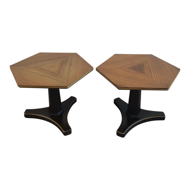 Henredon Hexagonal Walut Side Tables A Pair Chairish
