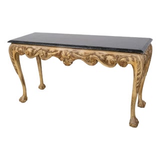 Maitland Smith Marble Top Distressed Painted Console Table For Sale