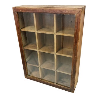 Early 1900's Antique Rustic Wall Cubby Cabinet With Glass Door For Sale