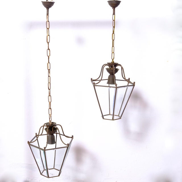 Hexagonal Glass Pendant Lamps, 1950s, Set of 2 For Sale - Image 16 of 16