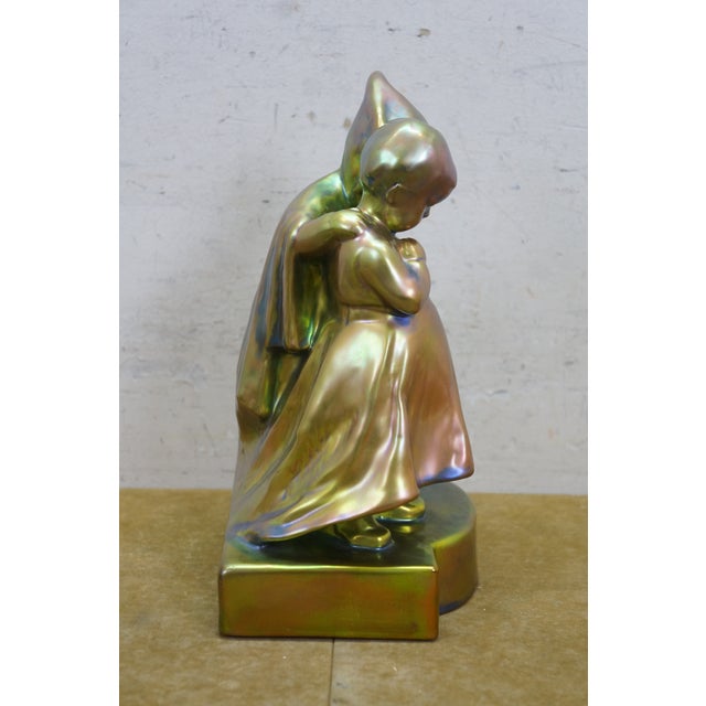 Zsolnay 1906 Antique Art Nouveau Zsolnay Pécs Hungary Eosin Glazed Children Figure 10" For Sale - Image 4 of 14