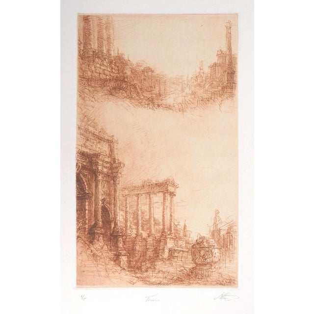 Jean-Michel MATHIEUX-MARIE Roman forum Original drypoint etching Signed in pencil by the artist On vellum: 50 x 33 cm...