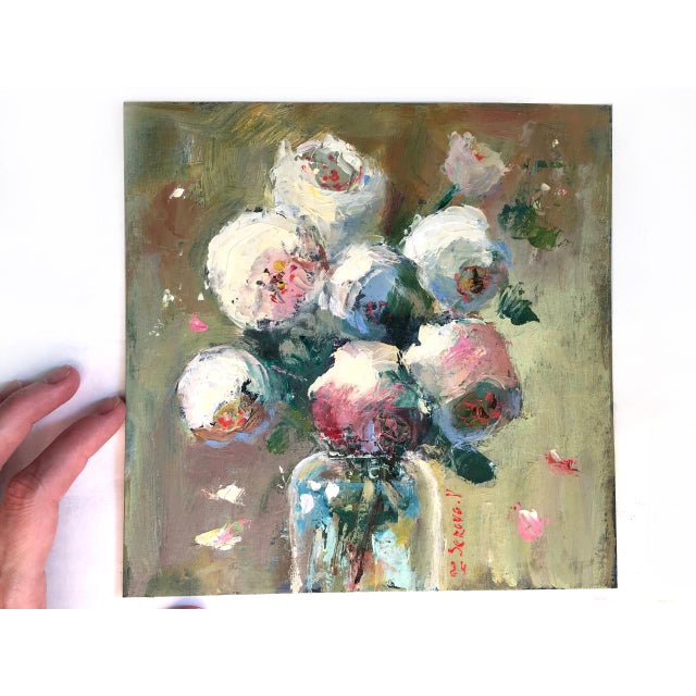 Framed Floral White Flowers Peonies Bouquet Original Painting by Valeriya Serova For Sale - Image 13 of 14