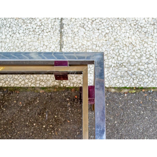 Italian Steel and Brass Coffee Table with Colorful Acrylic Glass Decorations, 1970s For Sale - Image 3 of 10