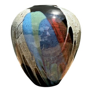 Vintage Multicolor Drip Glaze Ceramic Vase For Sale