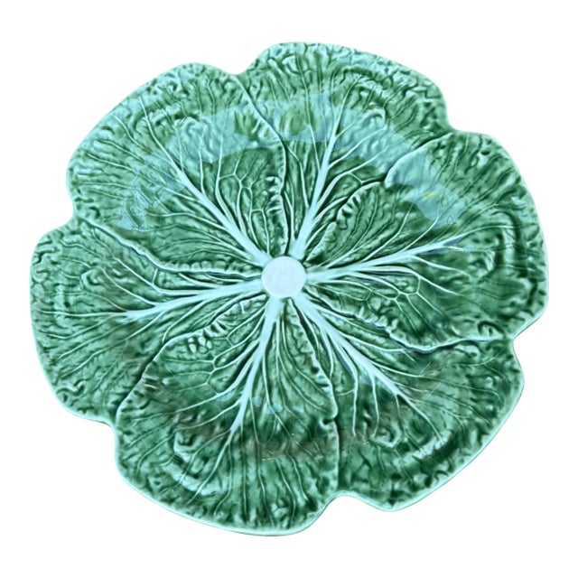 Bordallo Pinheiro Green Cabbage Platter Majolica 12” Late 20th Century For Sale