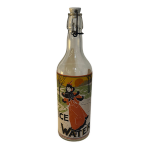 Vintage Art Nouveau “Ice Water” Swing Top Glass Bottle Featuring Victorian Lady Skating