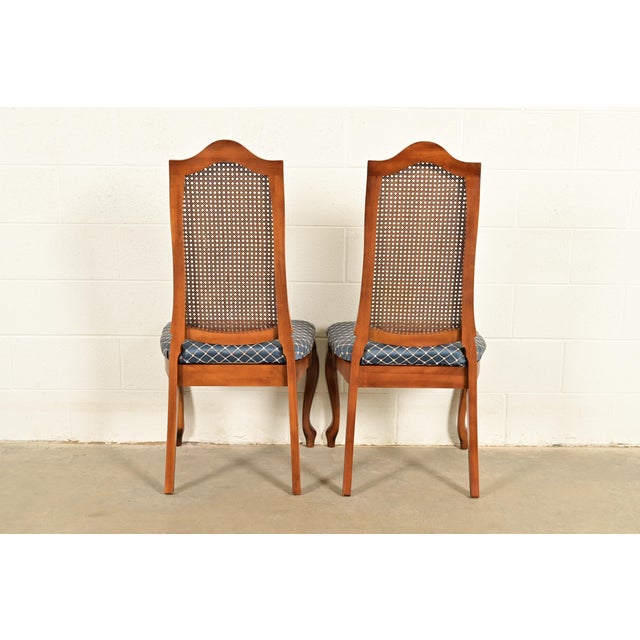Baker Furniture Style French Provincial Louis XV Carved Walnut and Cane Back Side Chairs or Dining Chairs, Pair For Sale - Image 12 of 14