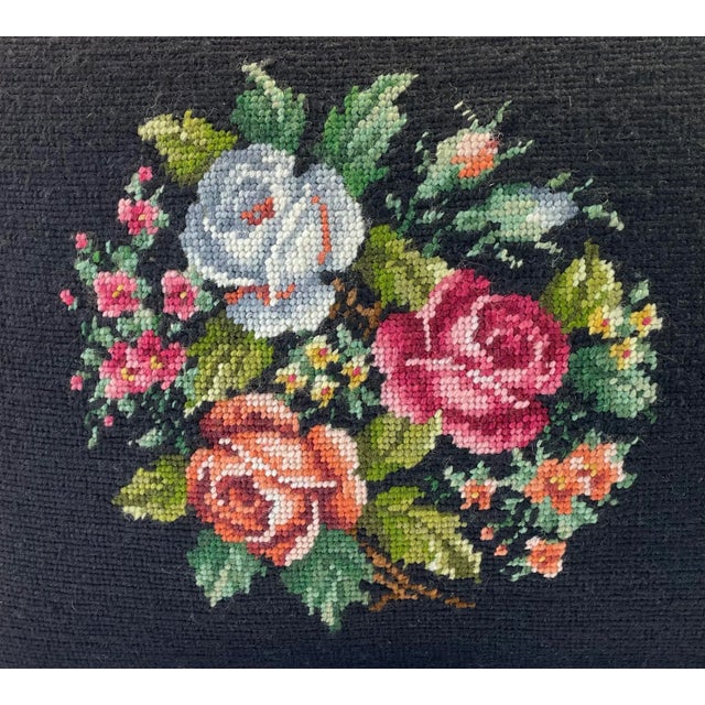 Wood Vintage Needlepoint Stool With Carved Details For Sale - Image 7 of 10