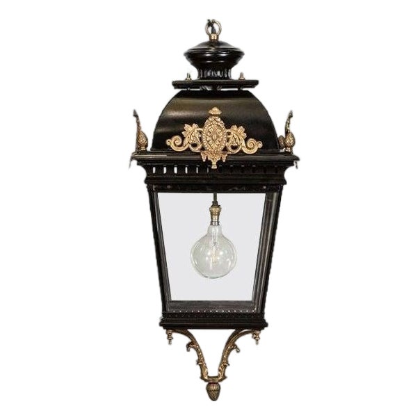 Large French Victorian Style Bronze & Iron Lantern For Sale