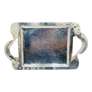 1980s Emilia Castillo Silver-Plated Serving Tray With Fish Handles & Abalone Inlay For Sale