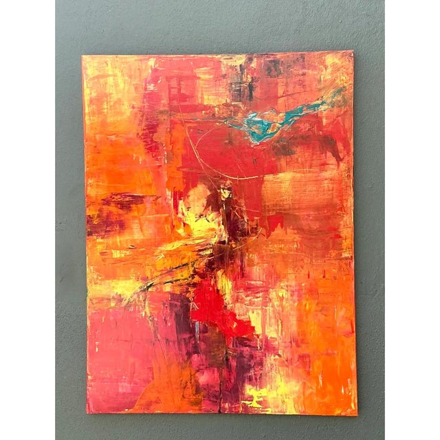 Orange Vintage Abstract Expressionist Oil Painting on Canvas For Sale - Image 8 of 12
