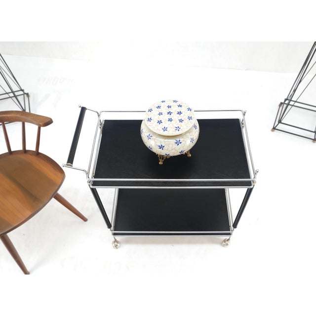 Mid-Century Modern Black Lacquer & Chrome Bauhaus Two Tier Serving Cart on Wheels c.1940s MINT For Sale - Image 3 of 11