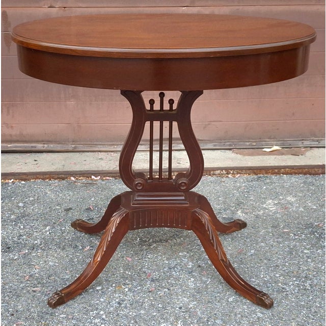 Mid 20th Century Mid 20th Century Mersman Mahogany Oval Lyre Base Duncan Phyfe Occasion Table For Sale - Image 5 of 10