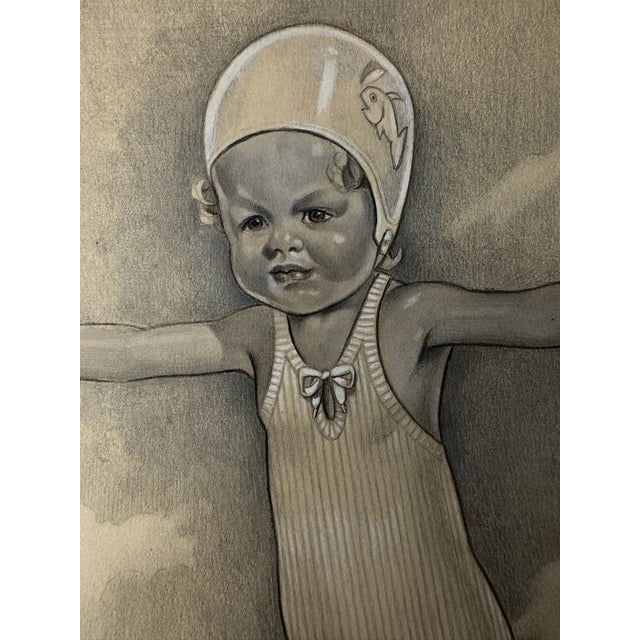Original graphite pencil drawing by American artist and illustrator Theodore E. Schrock (1879–1952), depicting a young...
