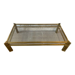 1970s Mastercraft Brass and Beveled Glass Coffee Table For Sale