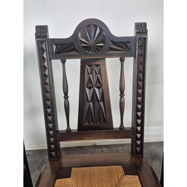 Breton Carved Chairs with Straw Seats, Set of 8 For Sale - Image 4 of 15