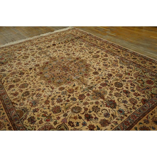 1940s Antique Beige Shah Abbas Floral Traditional Tabriz Knotted Wool Carpet Rug For Sale - Image 12 of 12