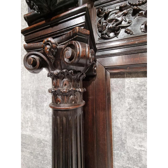 Black Antique Neo-Renaissance Gothic Slavonian Oak Fireplace For Sale - Image 8 of 18