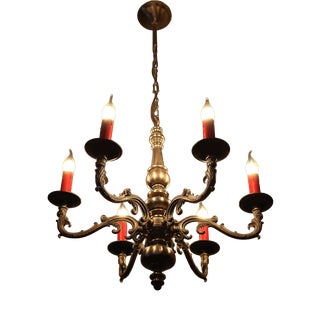 Antique Metal 6-Arm Chandelier For Sale