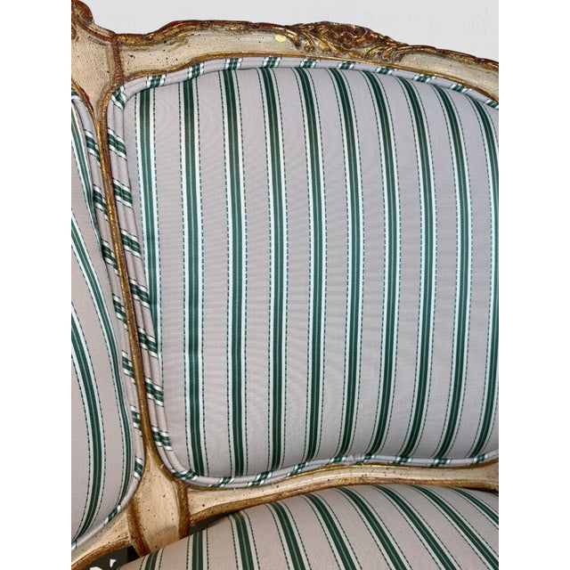 Antique French Painted Frame Chairs Striped Upholstery, Pair For Sale - Image 15 of 15
