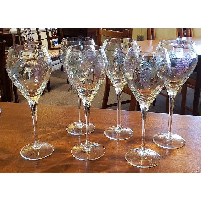 Etched "Grapes & Leaves" Crystal Wine Glasses Set of 6 Chairish