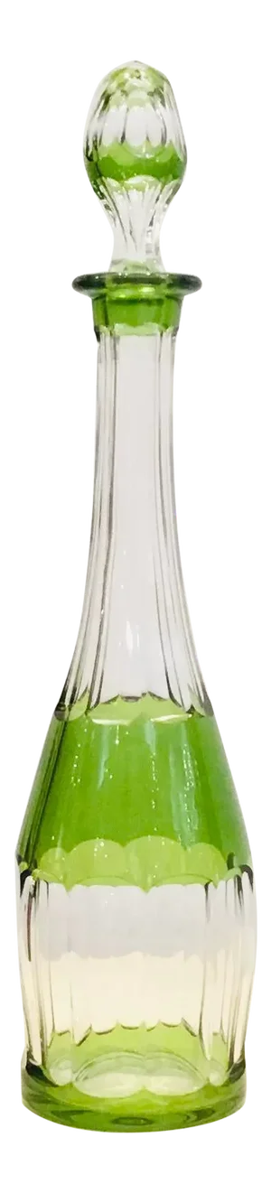 Vintage Art Deco Green Cut Glass Tall Decanter