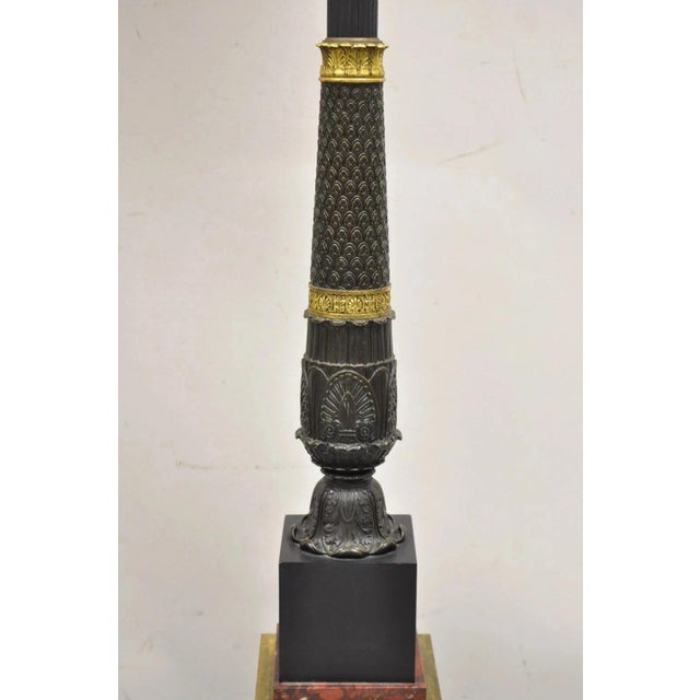 Late 19th Century French Empire Tall Bronze & Marble Lighted Candelabra Torchiere Floor Lamps - a Pair For Sale In Philadelphia - Image 6 of 18