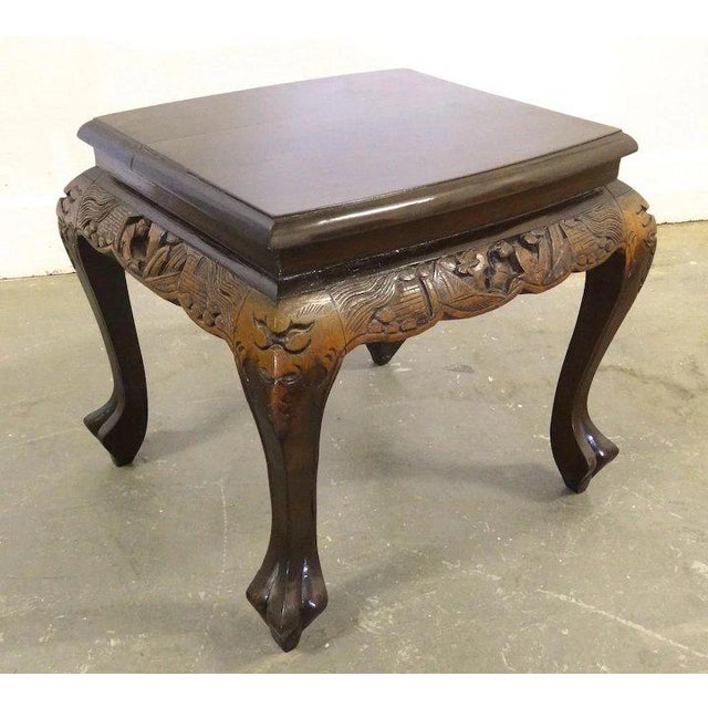 Zee Hand Carved Asian Mahogany Oval Tea Table With Stools Set