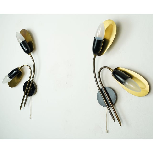 Mid-Century Sconces Wall Lamps in Brass and Black Metal, 1950s, Set of 2 For Sale - Image 9 of 12
