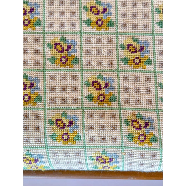 Darling little stool with hand embroidered needlepoint cushion in the sweetest windowpane pattern with little flowers and...
